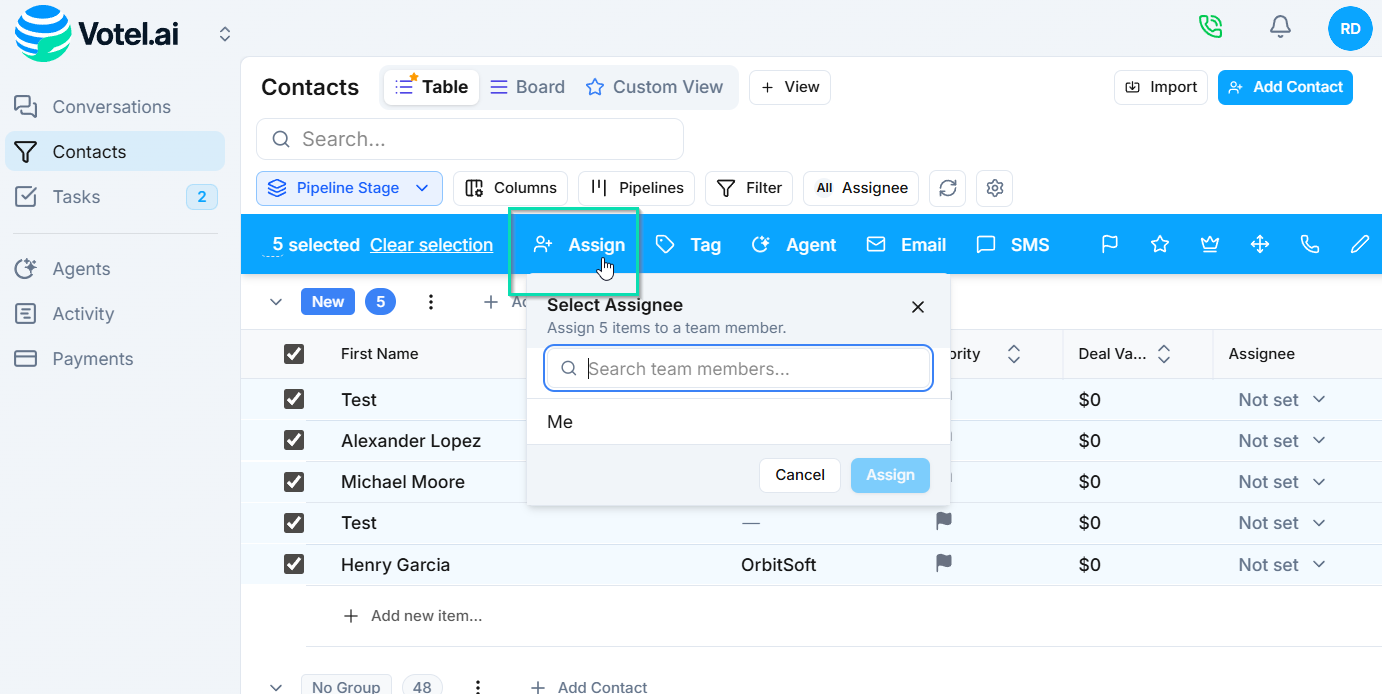 Assign to team member